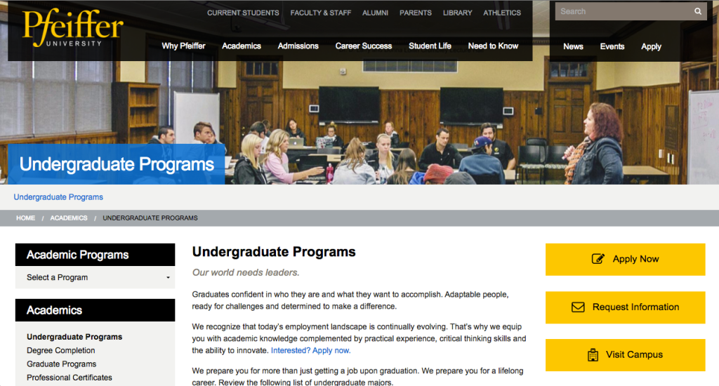 Pfeiffer university subpage academics